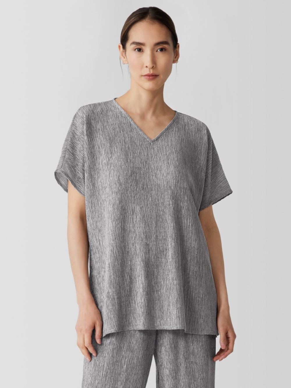 Eileen Fisher Woven Plissé V-Neck Top EUC Size 1X